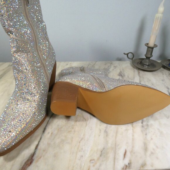 SPARKLING Western Rhinestone Cowboy Boots Block Heel Pointed Toe 10.5 - Picture 11 of 16